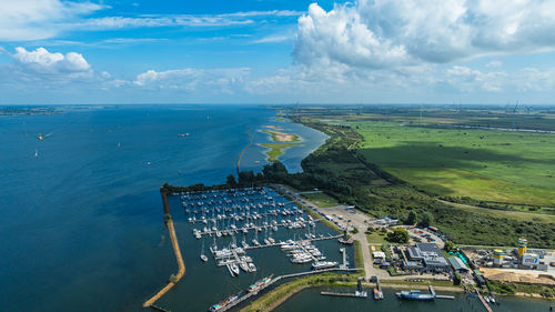 High angle view of cityscape against sky