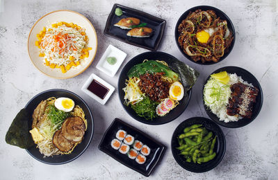 High angle view of food on table