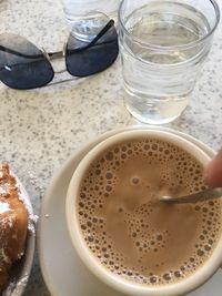 High angle view of coffee on table