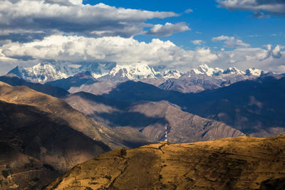 Scenic view of snowcapped mountains against sky