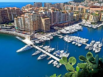 High angle view of city at waterfront