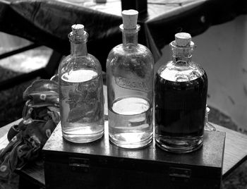 Close-up of bottles on table