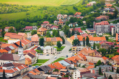 High angle view of buildings in town