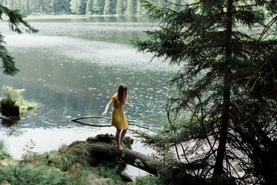 Man feeding in lake