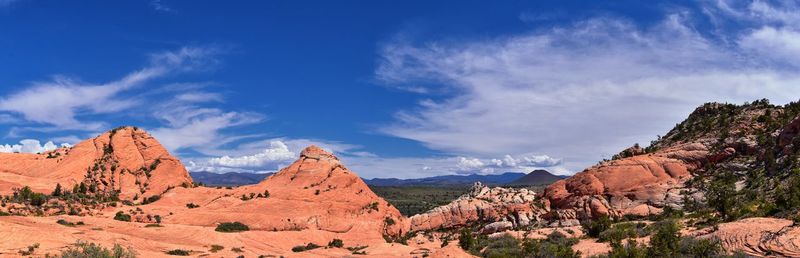 Panoramic view of mountain range against sky