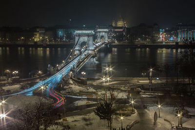 Bridge over river at night