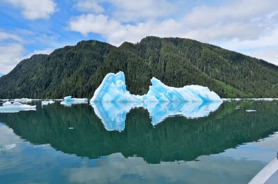 Reflection of mountain in calm sea