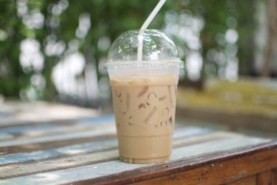 Close-up of coffee served on table