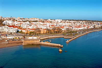 Aerial from the historical city lagos in the algarve portugal