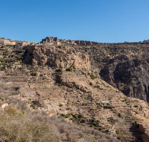 Rock formations on landscape against clear sky