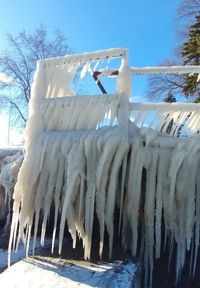 Low angle view of icicles against sky