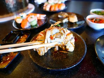 Close-up of food in plate on table
