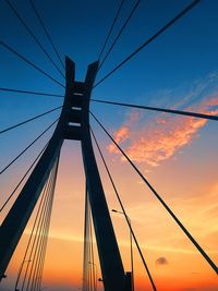 Low angle view of suspension bridge against sky during sunset