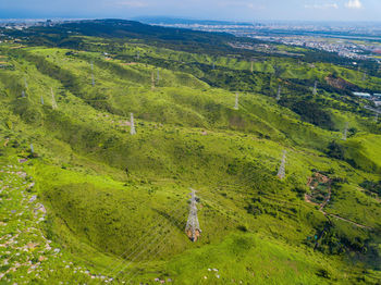 High angle view of green landscape