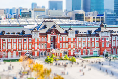 High angle view of buildings in city