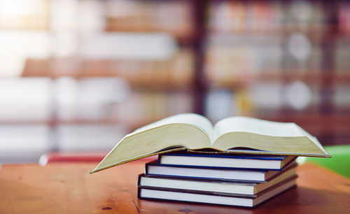 Close-up of books on table