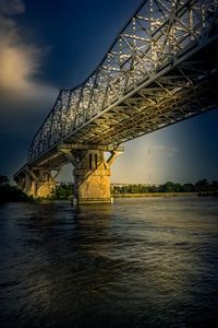 Low angle view of bridge over river against cloudy sky