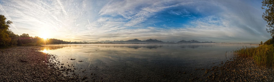 Scenic view of lake against sky during sunset