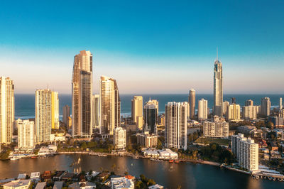 Modern skyscrapers near ocean. travel recreation. surfers paradise, gold coast, queensland australia