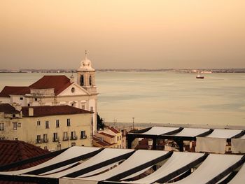 View of built structure at sunset