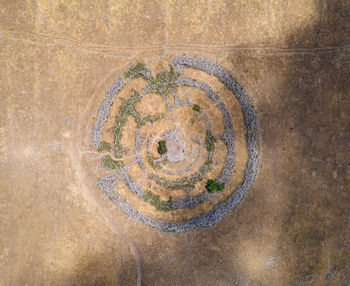 High angle view of old painting on wall