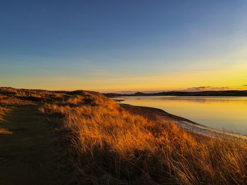 Scenic view of sea at sunset