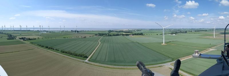 High angle view of agricultural field against sky
