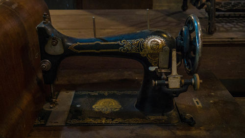 High angle view of old sewing machine