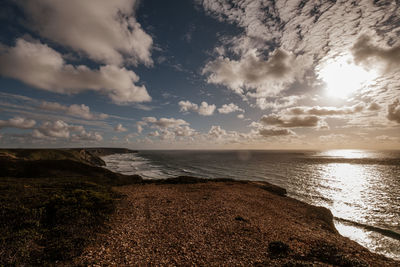 Scenic view of sea against sky during sunset