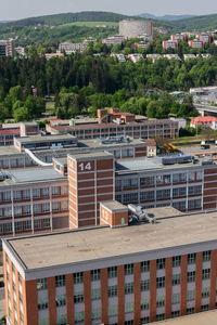 High angle view of buildings in city