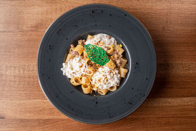 Directly above shot of food in plate on table