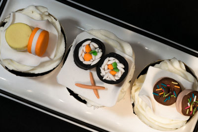 High angle view of sushi in plate