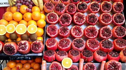 High angle view of various fruits at market