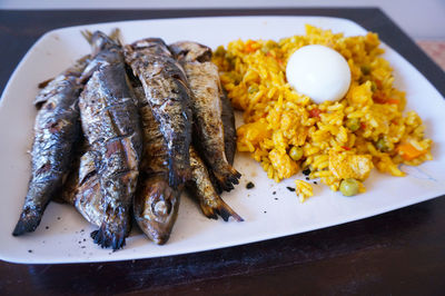 Close-up of food served in plate