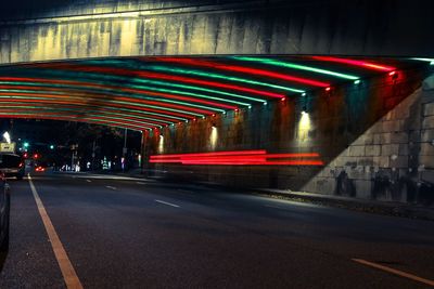 Light trails on road at night