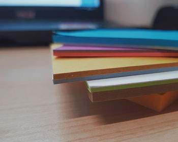 Close-up of colored pencils on table