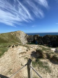 Scenic view of beach against blue sky