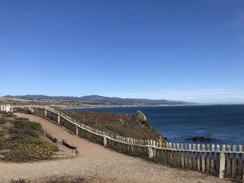 Scenic view of sea against clear blue sky