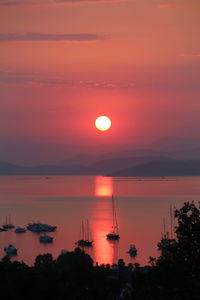 Scenic view of lake against orange sky