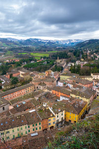 High angle view of townscape against sky