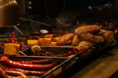 Close-up of food on barbecue grill