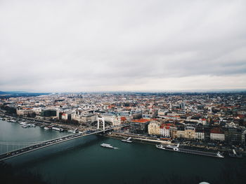 High angle view of river and cityscape