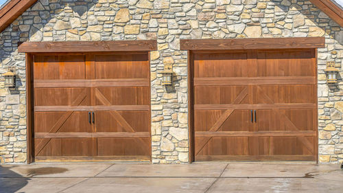 Closed wooden door of building