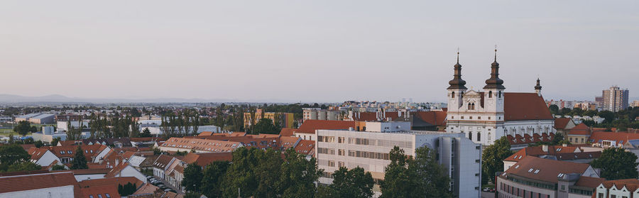 High angle view of townscape against clear sky