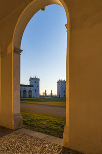 Sunset between the columns. ancient residence of the doge of venice. udine. italy