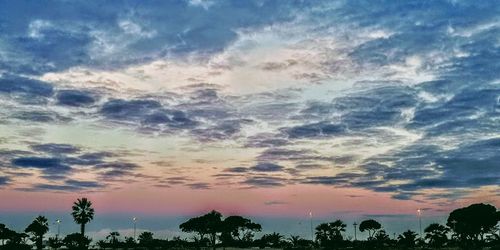 Low angle view of silhouette trees against romantic sky