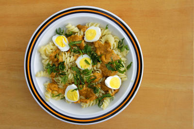 High angle view of food in bowl on table