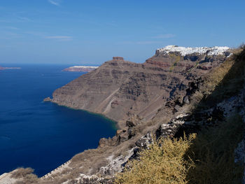 Scenic view of sea against blue sky