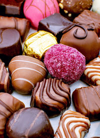 Sweet still life of chocolates in many shapes and varieties