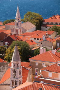 High angle view of buildings in city